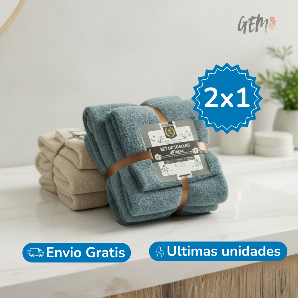 Set de Toallas 3 Piezas – Secado Rápido y Alta Absorción (Promo 2x1)